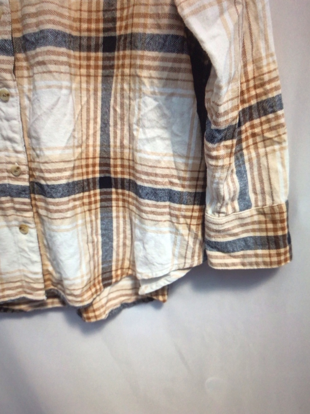 Old Navy Cream, Brown & Blue Plaid Button-Front Shirt - Picture 13 of 13
